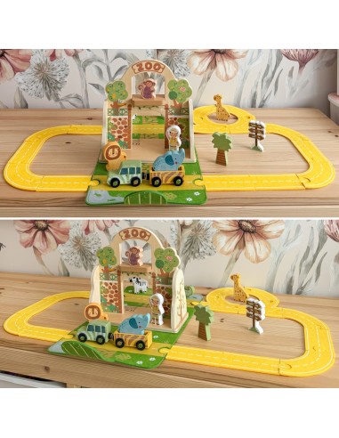 Holz-Zoo in der Tasche Tooky Toy – Safari mit Figuren und Fahrzeugen