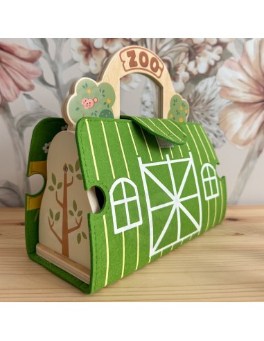 Holz-Zoo in der Tasche Tooky Toy – Safari mit Figuren und Fahrzeugen