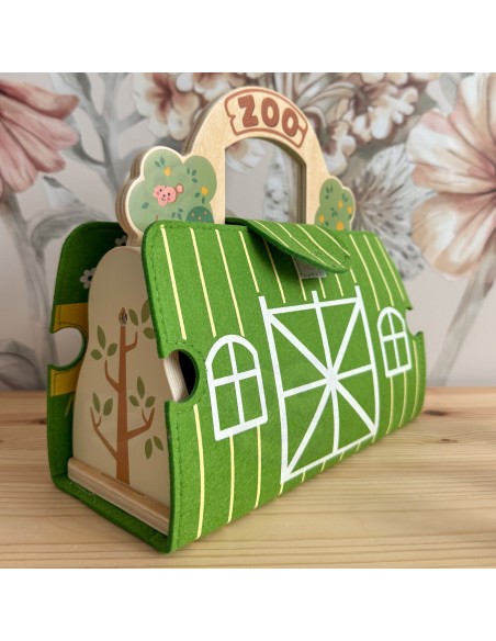 Holz-Zoo in der Tasche Tooky Toy – Safari mit Figuren und Fahrzeugen