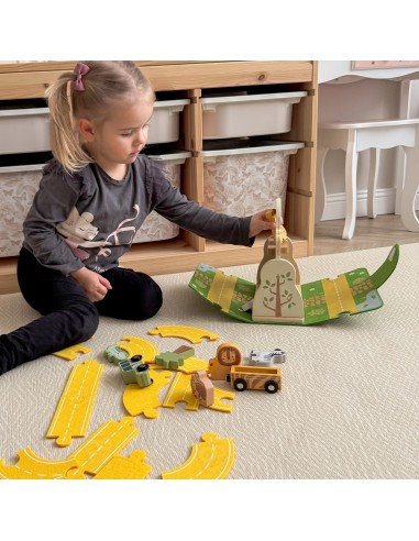 Holz-Zoo in der Tasche Tooky Toy – Safari mit Figuren und Fahrzeugen