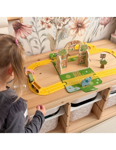 Holz-Zoo in der Tasche Tooky Toy – Safari mit Figuren und Fahrzeugen