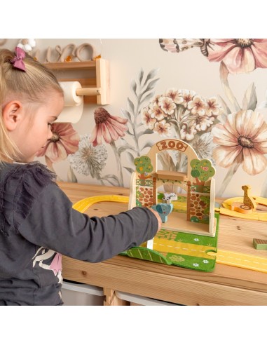 Holz-Zoo in der Tasche Tooky Toy – Safari mit Figuren und Fahrzeugen