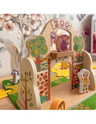 Holz-Zoo in der Tasche Tooky Toy – Safari mit Figuren und Fahrzeugen