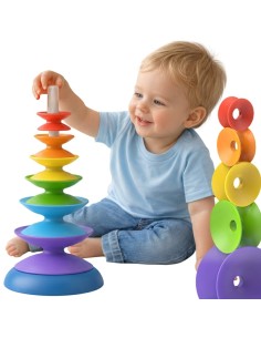 Spalvotas bokštelis, piramidėlė, edukacinis žaislas WOOPIE BABY 18m+