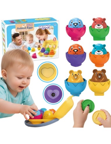 Układanka Sorter Montessori Wesołe Zwierzaki Jajka 6szt - WOOPIE