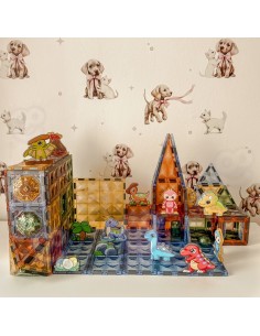 WOOPIE Klocki Magnetyczne Konstrukcyjne Świecące 3D Park Dinozaurów 124el. 2