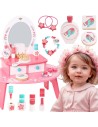 TOOKY TOY Pink Wooden Dressing Table with Mirror - Makeup for Kids