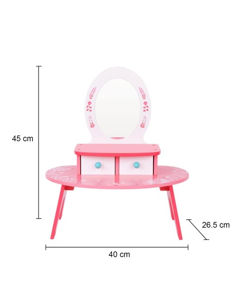 TOOKY TOY Pink Wooden Dressing Table with Mirror - Makeup for Kids