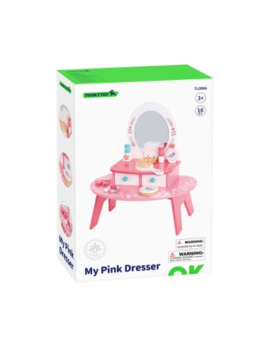 Różowa drewniana toaletka TOOKY TOY - zestaw z lustrem