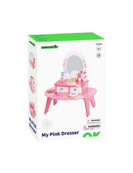 TOOKY TOY Pink Wooden Dressing Table with Mirror - Makeup for Kids