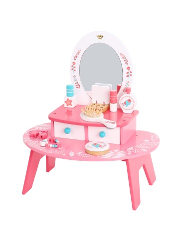 TOOKY TOY Pink Wooden Dressing Table with Mirror - Makeup for Kids