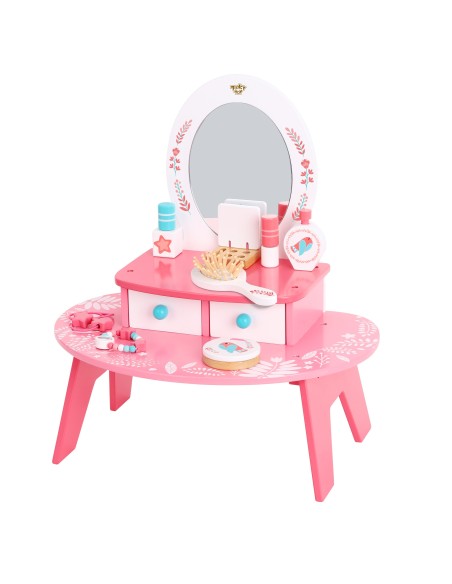 Rosa Holzkosmetiktisch TOOKY TOY - Set mit Spiegel