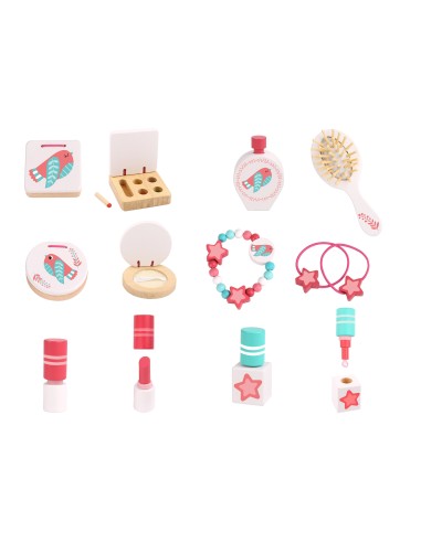 TOOKY TOY Pink Wooden Dressing Table with Mirror - Makeup for Kids