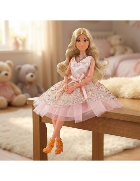 Lily lėlė 30 cm Woopie – Rožinė balinė suknelė su tiuliu + papuošalai