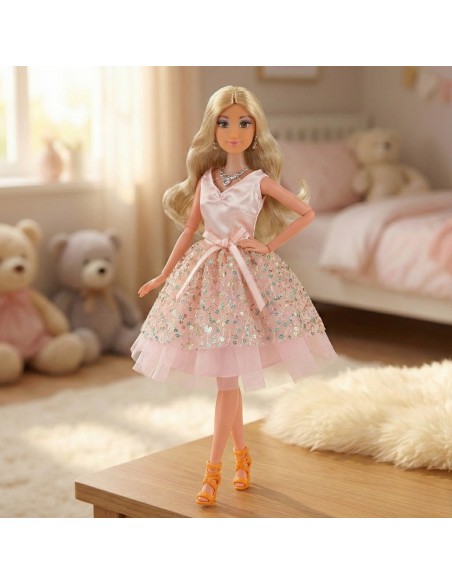 Lily lėlė 30 cm Woopie – Rožinė balinė suknelė su tiuliu + papuošalai