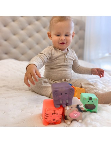 WOOPIE BABY Klocki Sensoryczne Zwierzątka 6 el. - Miękka Układanka