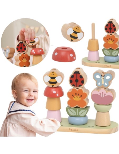 Holzpuzzle Garten Sortierer Blumen VIGA – Pädagogisches Spiel 12m+