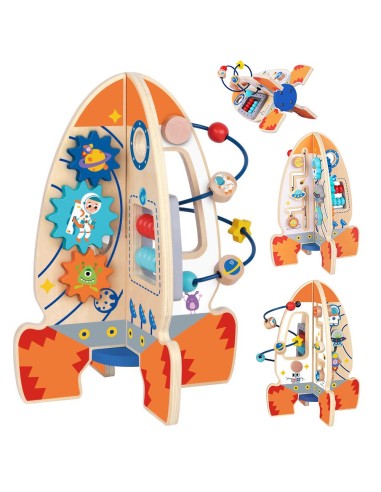 Tooky Toy Large Educational Rocket - Multifunctional Wooden Toy