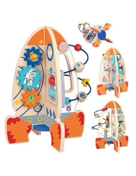 Drewniana Rakieta Edukacyjna Tooky Toy–Kosmiczne Centrum Zabawy dla 3l