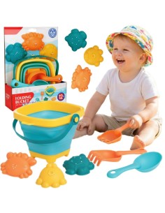 Set Klapp-Eimer mit Rechen und Sandformen Blau WOOPIE