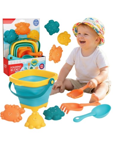 Set Klapp-Eimer mit Rechen und Sandformen Blau WOOPIE