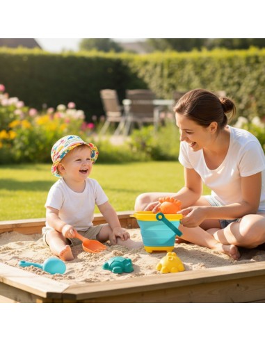 Set Klapp-Eimer mit Rechen und Sandformen Blau WOOPIE