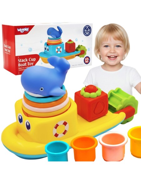 Wodne zabawki WOOPIE BABY - Statek wieloryb i kubeczki przelewowe