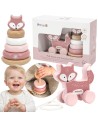 Viga Fox Set - Wooden Fox Pyramid for Pulling for Children