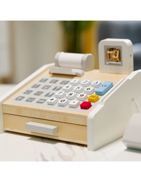 VIGA Wooden Cash Register Gray and White - Perfect for Play