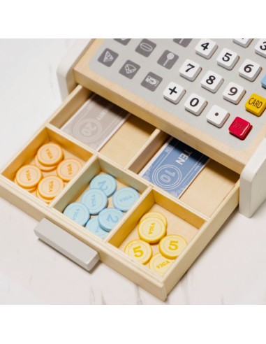 VIGA Wooden Cash Register Gray and White - Perfect for Play