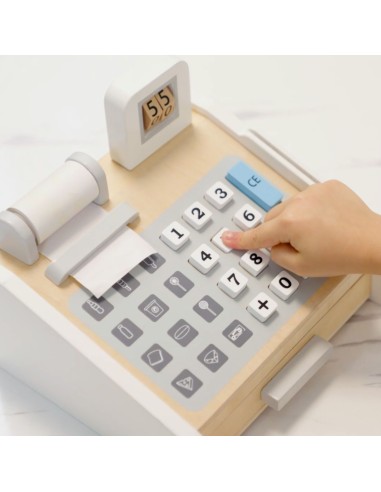 VIGA Wooden Cash Register Gray and White - Perfect for Play