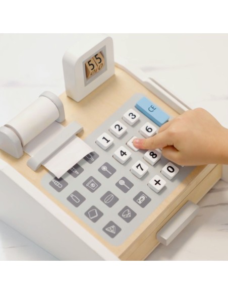 VIGA Wooden Cash Register Gray and White - Perfect for Play