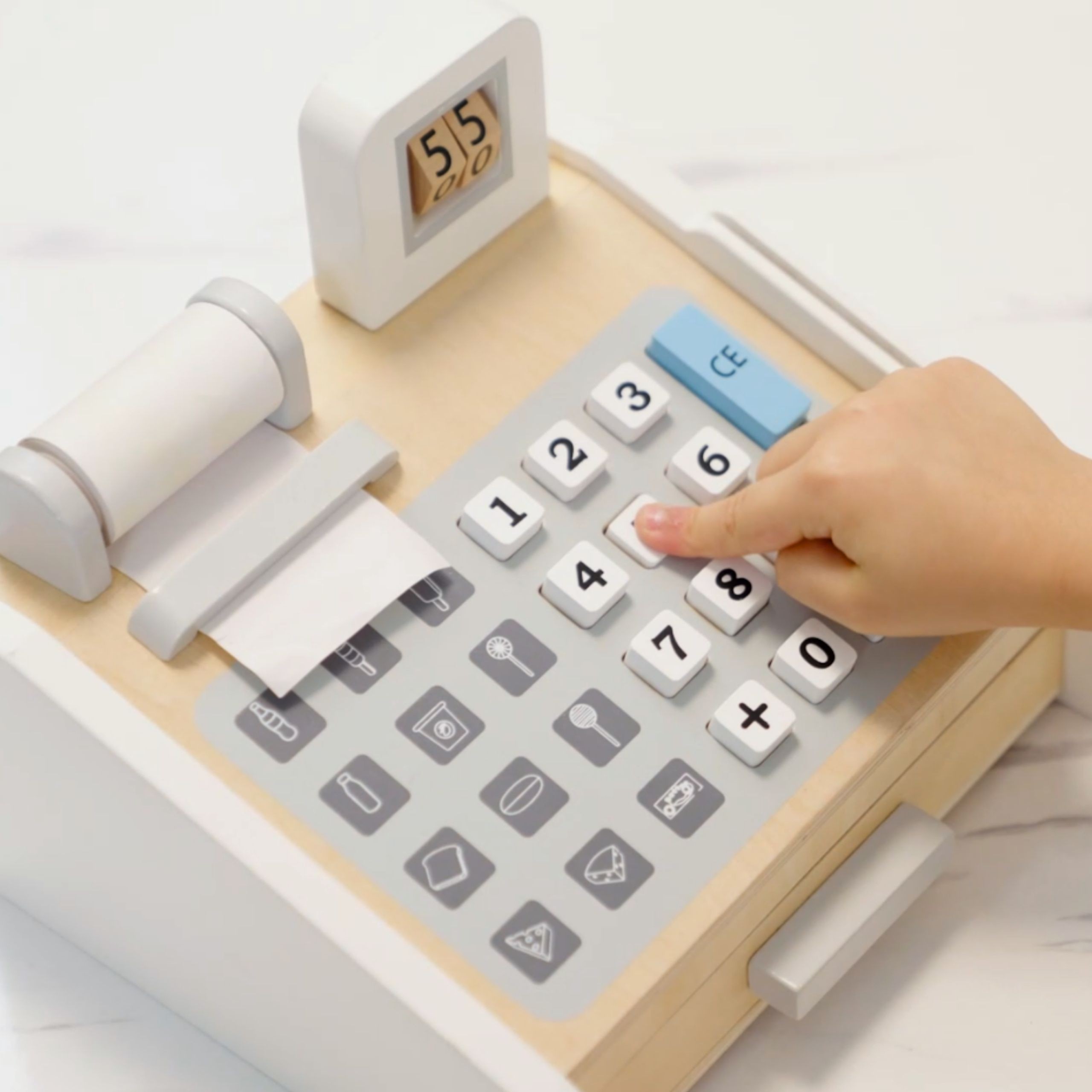 Drewniana kasa sklepowa szaro biała - 22 z 26