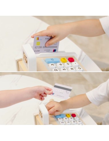 VIGA Wooden Cash Register Gray and White - Perfect for Play