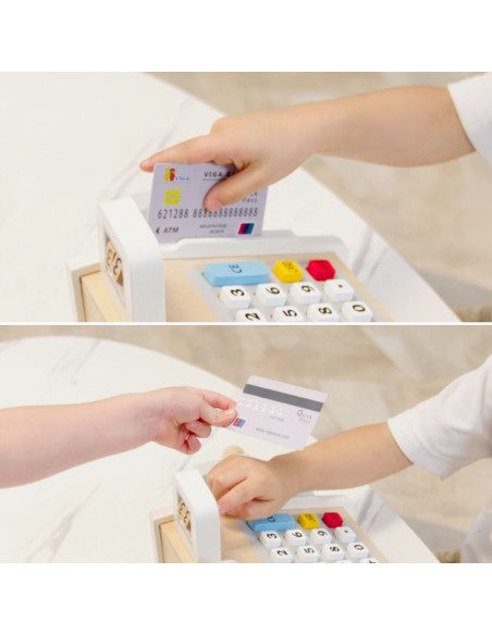 VIGA Wooden Cash Register Gray and White - Perfect for Play