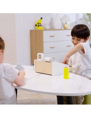 VIGA Wooden Cash Register Gray and White - Perfect for Play