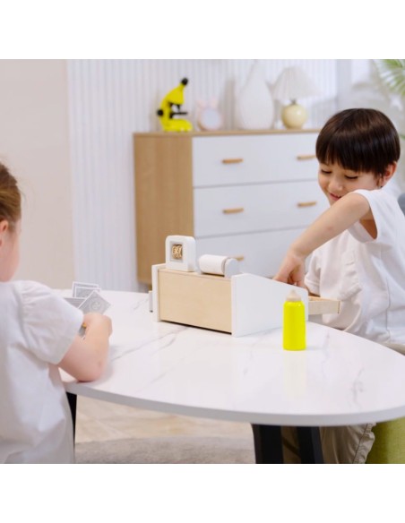 VIGA Wooden Cash Register Gray and White - Perfect for Play