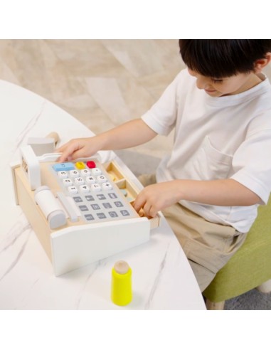 VIGA Wooden Cash Register Gray and White - Perfect for Play