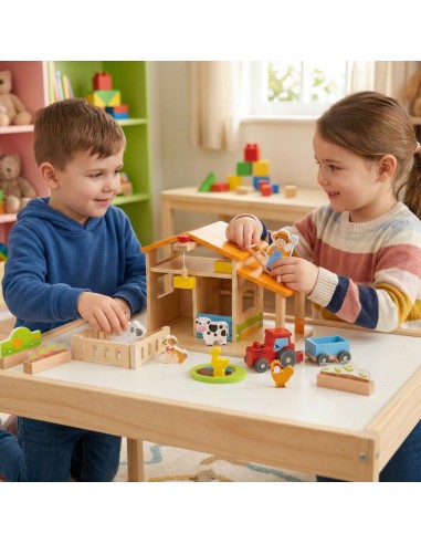 VIGA Wooden Farm with Garden and Tractor - 21 pcs.