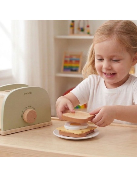 Drewniany toster PolarB zielony z akcesoriami dla dzieci 3+ Eco - Viga