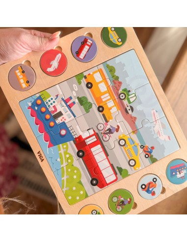 VIGA Wooden Puzzle - Guess the Shadow, Means of Transport 17 pcs.