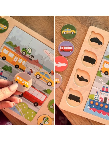 VIGA Drewniane Puzzle - Odgadnij po Cieniu, Środki Transportu 17 el.