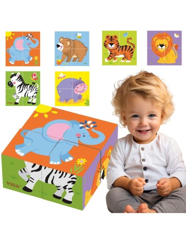 Viga Wooden Zoo Puzzle - 4 Blocks for Children