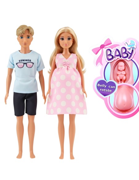 Lėlė besilaukianti mama su pilvuku ir tėtis – Woopie šeimos rinkinys