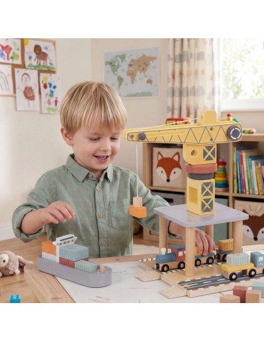 Dźwig Portowy Drewniany TOOKY TOY - Zestaw do Zabawy dla Dzieci