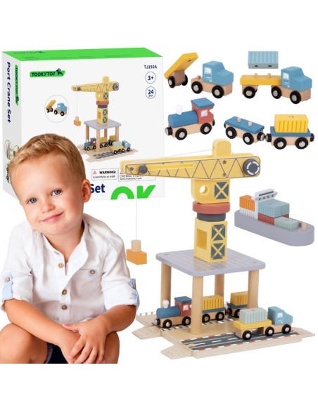TOOKY TOY Wooden Port Crane - Play Set for Children