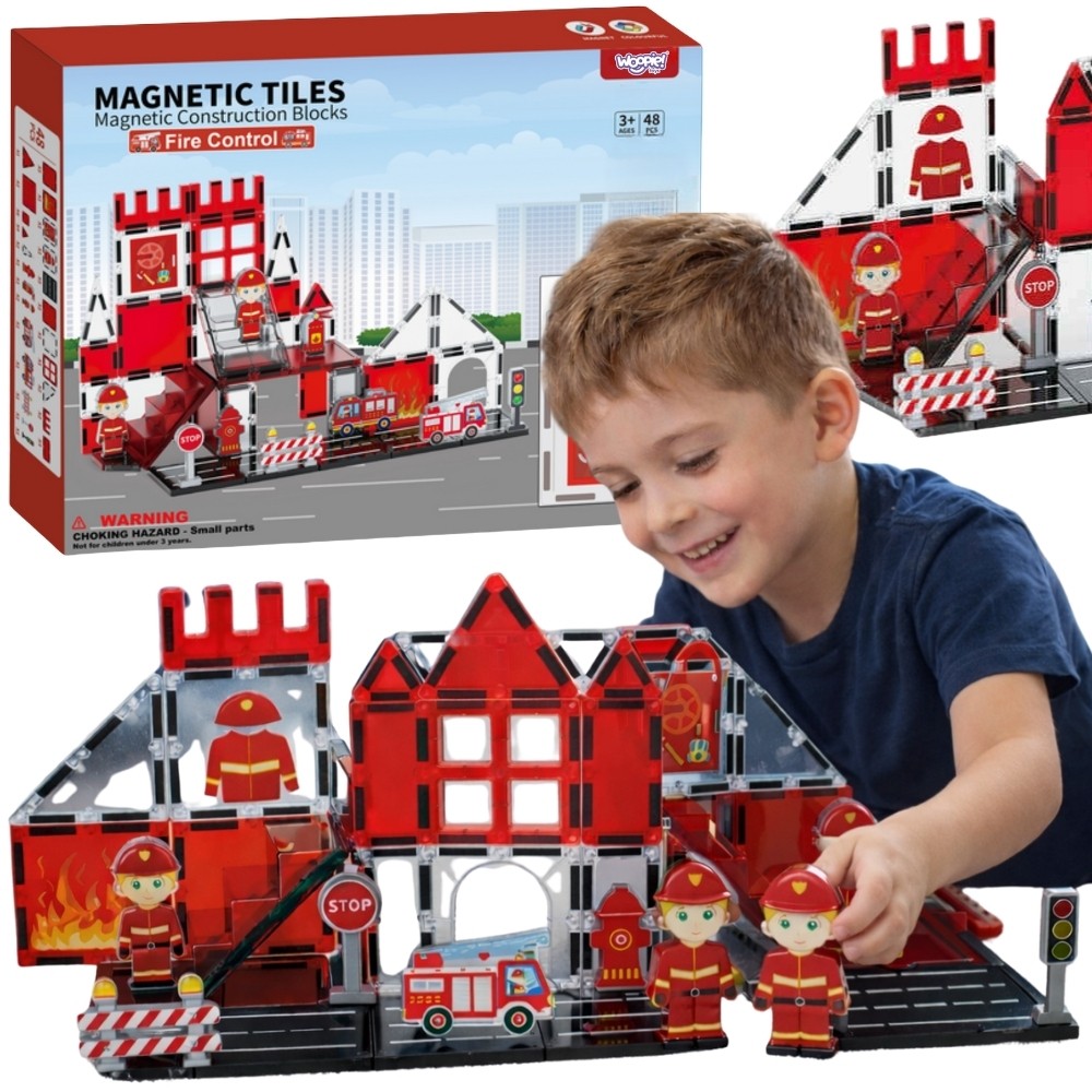 WOOPIE Magnetiska Byggblock 3D Brandstation 48 delar