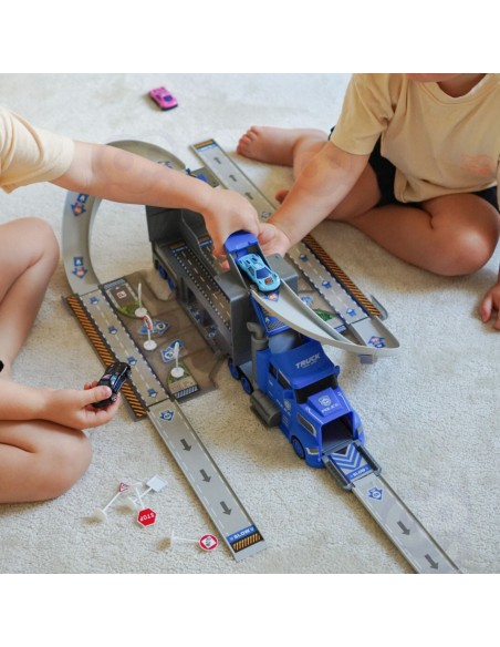 WOOPIE Police Truck 2 in 1 - Transporter and Car Track