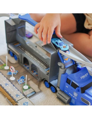 WOOPIE Police Truck 2 in 1 - Transporter and Car Track