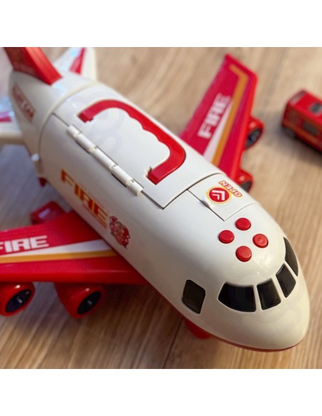 Feuerwehrflugzeugtransporter mit Autos und Geräuschen - WOOPIE